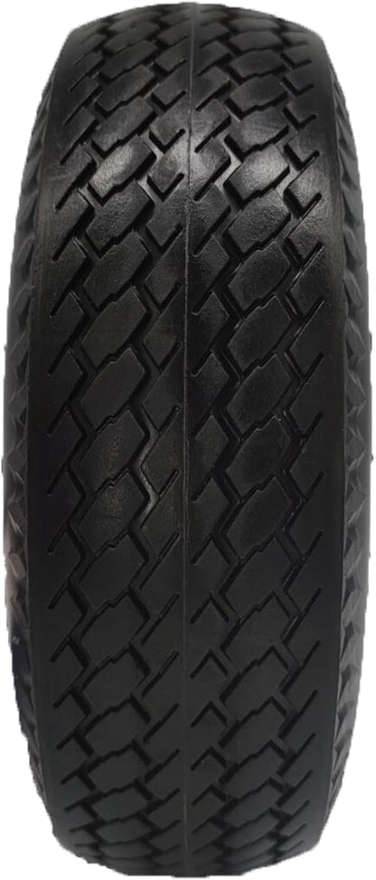 Flat Free 4.10/3.50-4 Tire with 3/4 & 5/8 Axle Bore, 3.5” Center Hub 10 inch Solid Tire Replacement for Hand Truck/Wagon/Garden Cart/Wheelbarrow/Dolly(Set of 2)