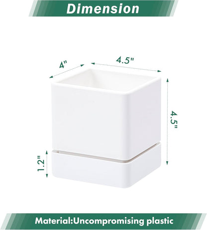 4 Inch Herb Planter Pot, Plastic Planter with Drainage Holes and Saucer, Modern Decorative Gardening Pot for Indoor Plants, Flowers, Herbs, Succulents, White, Set of 3, 76-Y-A-3