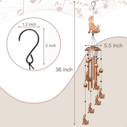 Cat Wind Chimes for Outside, Metal Windchimes Outdoors Birthday Gifts for Women Memorial Sympathy Wind Chimes for Patio Garden Yard
