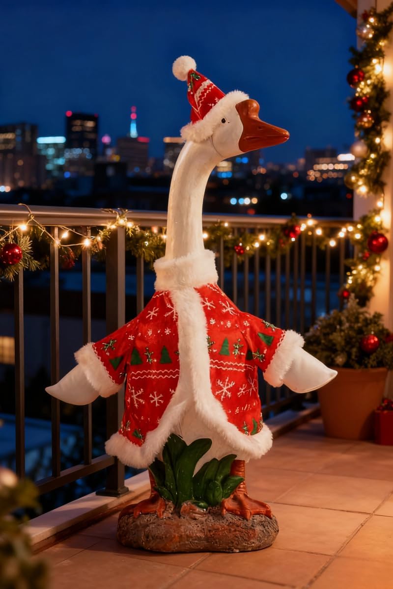 Christmas Porch Goose Outfit - 23" Goose Costume Festive Outfit for Cement Plastic Porch Goose Statue – Funny Outdoor Christmas Decor,Lawn Yard Decor,Patio & Garden Party