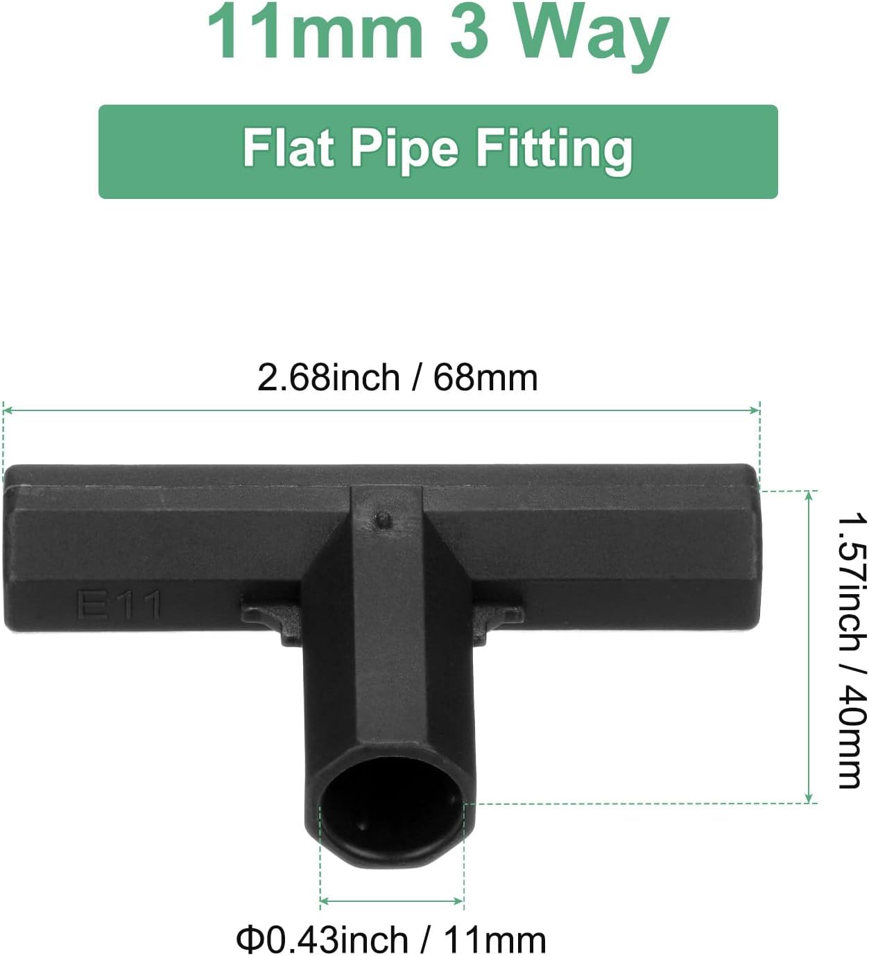 12 Pcs 11mm Greenhouse Frame Building Connectors, 3 Way Flat Pipe Fitting for Grape Trellis/Sunscreen Shed/Gardening Plant Stakes, Greenhouse Accessories [Black]