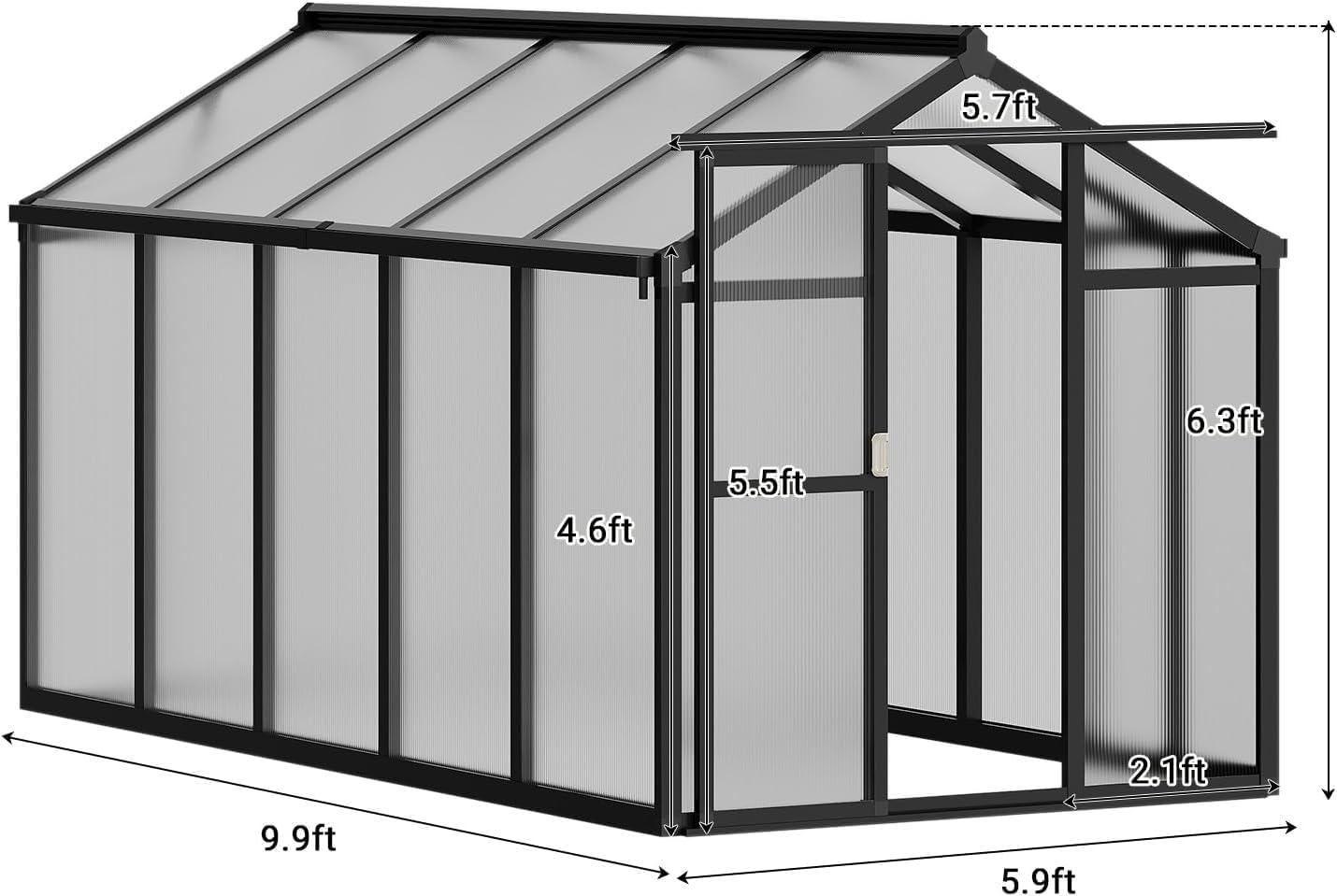 6 x 10 ft Greenhouse, Greenhouses for Outside, Polycarbonate Greenhouse with Aluminum Frame, Lockable Door and Ajustable Roof Vent for Backyard, Green Houses for Outside Garden Backyard, Patio