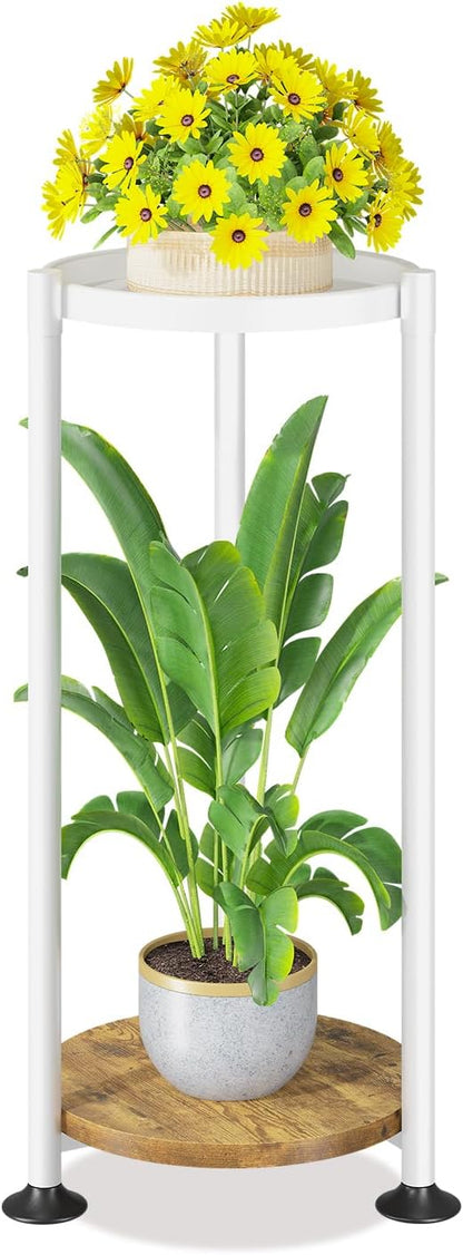 LASZOLA 2 Tier White Plant Stand Indoor for Large Tall Heavy Duty Flower Planter, Metal Vertical Multi Level Rack for Narrow Floor Corner, Sturdy Round Holder Organizer, Modern, Mid Century, Farmhouse