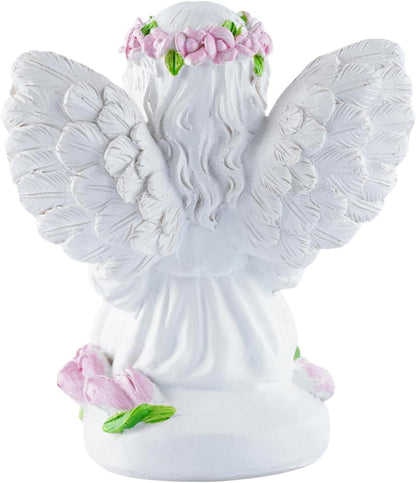 Resin Angel Statues Holding Pink Roses: Indoor & Outdoor Winged Angel Decor, Ideal for Home and Garden, Perfect Blessing Gift for Parents and Friends