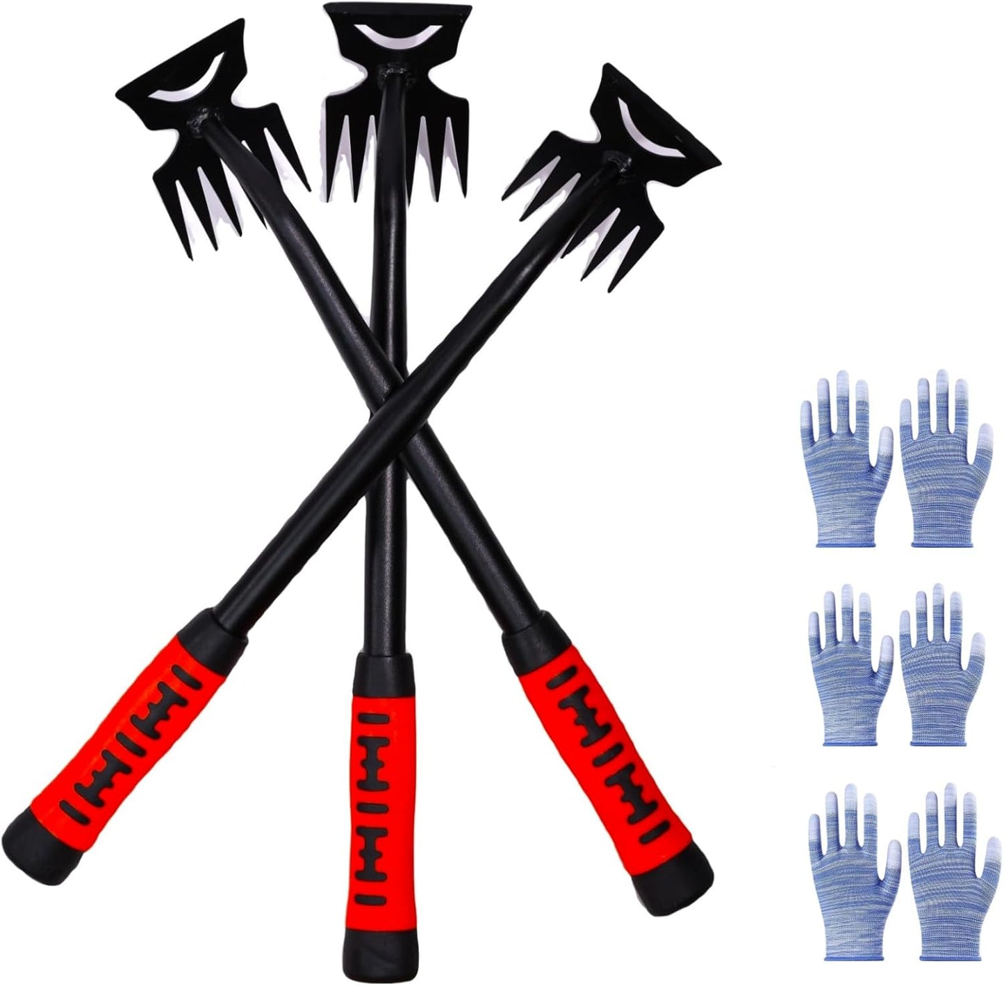 Weed Puller Tool-3-Piece Weed Pulling Tools, Manganese Steel 6-Teeth Multi-Purpose Gardening Manual Weeding Tools for Yard and Garden（HT3077B）