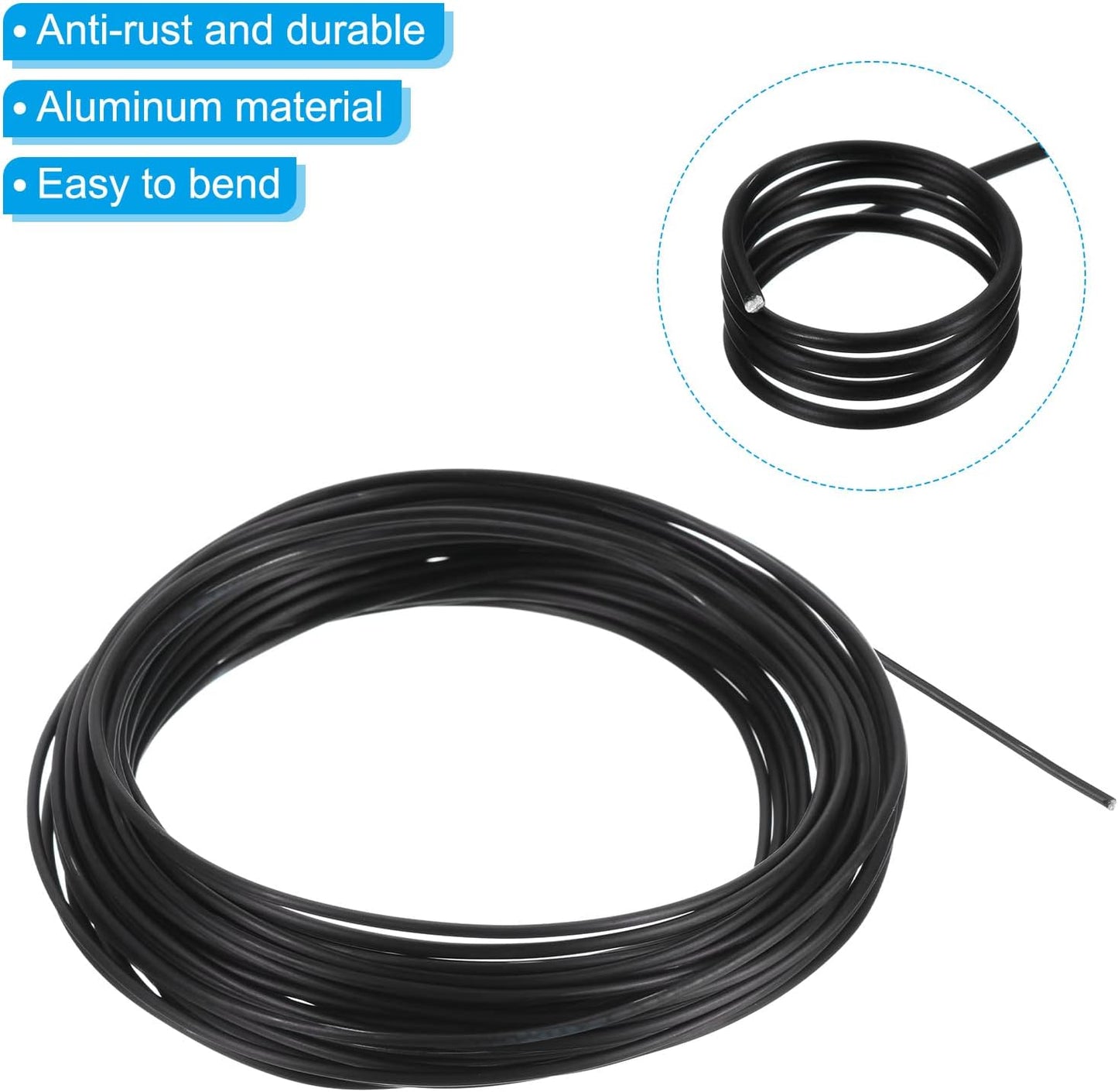 PATIKIL 1.5mm Bonsai Training Wire, 2 Rolls Floral Wire Stems Anodized Aluminum Tree Wire 65.6 Feet Total for Gardening Branch Fixing, Black