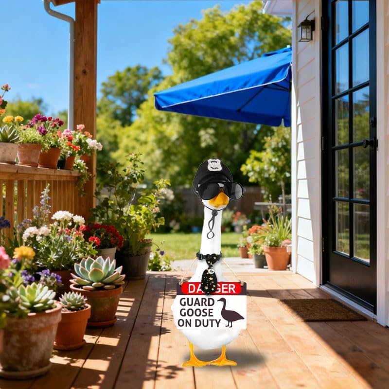 8 Pcs Porch Goose Accessories Porch Goose Sign Goose Police Hat Eyeglasses Ties Danger Guard Goose on Duty Warning Sign Goose Outfits Decor for Yard Porch Lawn