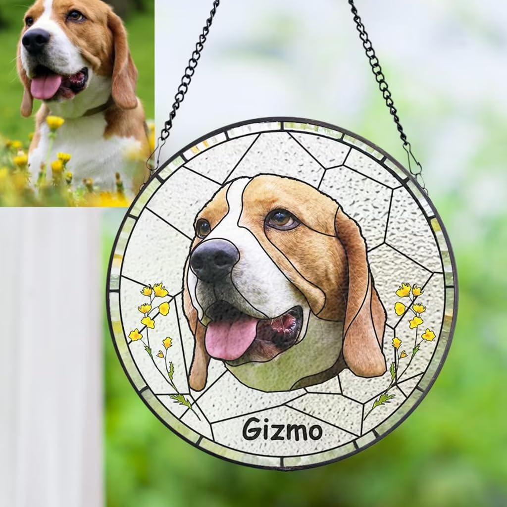 Custom Cat Portrait Stained Glass Window Hanging Light Catcher, Pet Memorial Stained Glass Photo, Cat Memorial Gift Pet Loss Gift