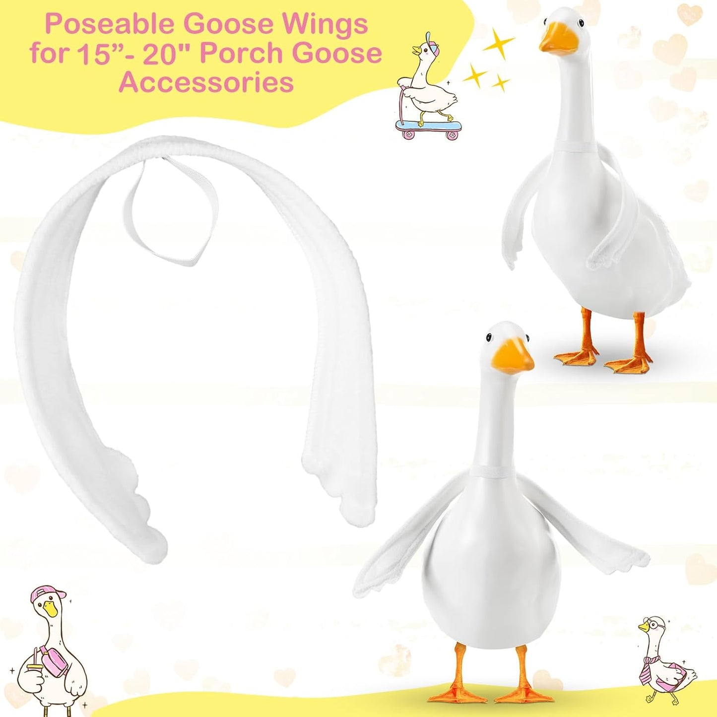 2 Pcs Poseable Goose Wings for 15”- 20" Porch Lawn Goose Outfit Accessories Poseable White Wings for Outdoor Patio Yard Lawn Art Decoration (Wave Edge)