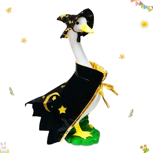 Large White Goose Statue Cygnus, Funny Halloween Big Bird Decor Garden Sculpture with Black Magic
