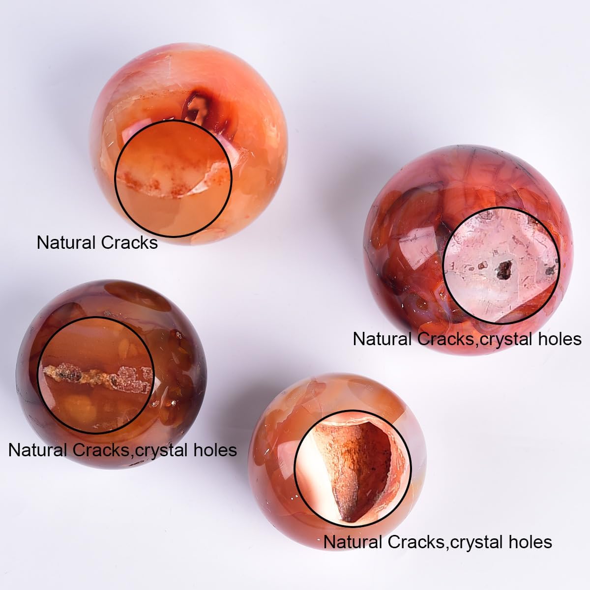 JIC Gem Madagascar Red Agate Crystal Ball Round Healing Crystals Decorative Sphere with Wooden Stand Meditation Home Decor 2.3-2.7 inch (60-70mm)