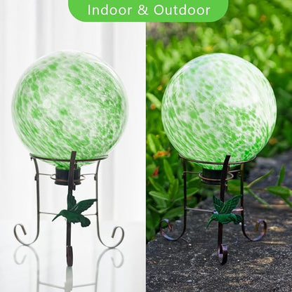 Stargarden Gazing Ball, 10 Inch Decorative Gazing Globe with Metal Ball Stand, Green Glass Balls, Indoor Outdoor Ornaments Gifts for Mom, Women