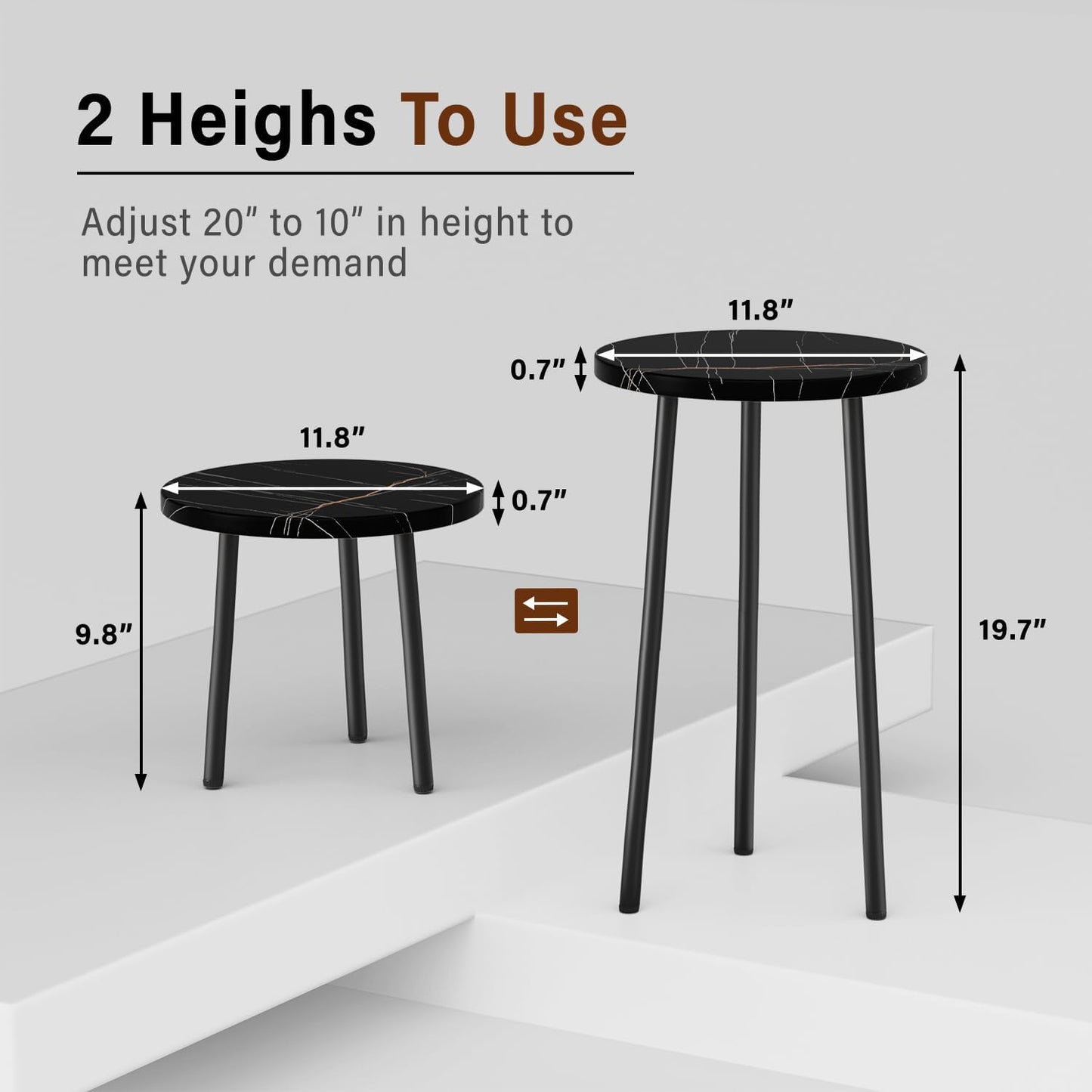 Plant Stand Indoor 2 Pack: Corner Wood 20 Inch Plant Stand Mid Century Modern Decor - Small Round Plant Table for Indoor Plants - Plant Holder for Patio Living Room Bathroom Office (Black Marble)