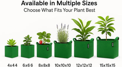 Square Geo Fabric Grow Bag 400 GSM Durable Breathable UV Resistant Reusable Plant Container for Herbs, Vegetables Flowers Space Saving Gardening Pack of 2 (Green, 15 inch) (Green)