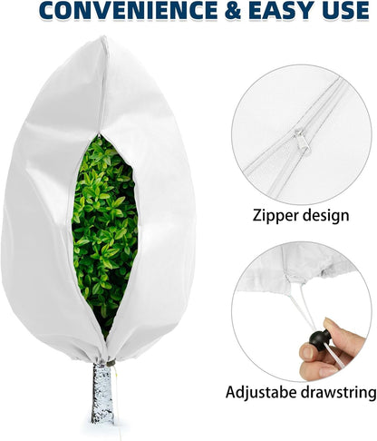 Homimp Plant Covers Freeze Protection, 4 Pack Frost Covers with Zipper Drawstring (31.5" x 47.3") Plant Protection Cover Bags for Outdoor Winter Frost Cold Weather Shrubs Trees Jacket Covers(White)