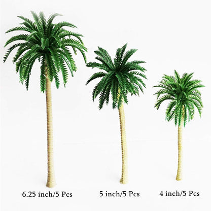 15 Pack Miniature Palm Trees for Diorama Decor - Tropical Coconut Model Trees with Bendable Trunks (4-6.3 Inches) - Cake Toppers, Train Layout Scenery & Architectural Sandbox Decorations