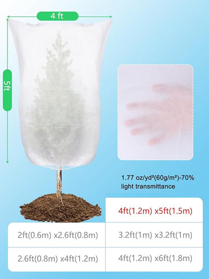 Abimars Plant Covers Freeze Protection Jacket 1.77 oz/yd², 4ft x 5ft Reusable Winter Plant Covers with Drawstring & Zipper, 2 Pack Light, Porous Fabric for Plant Breathing