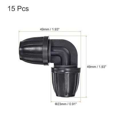 MECCANIXITY Drip Irrigation Elbow Barbed Fitting 8mm/11mm Tubing for Garden Drip Tape Tubing Sprinkler System Black Pack of 15