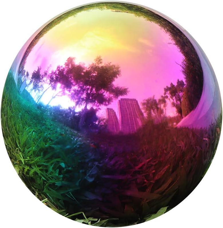 Kesywale Rainbow Gazing Globe Mirror Ball, Home Shiny Stainless Steel Gazing Balls for Gardens Yard Ponds, Pack of 2 (3.2 Inch)