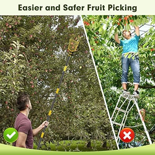 INFLATION Fruit Picker Tool,Apple Picker Pole with Basket,10 FT Adjustable Fruit Picker Pole with Basket Telescoping,Sturdy Basket with Foam Pad for Picking Avocado Acorn Lemon Pear Mango