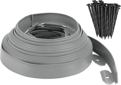Garden Edging - 30 Feet Plastic Landscaping Edging Border with 27 Pack Spikes Apply to Flower Beds/Grass Lawn/Yard (1.57Inches Tall, Grey)