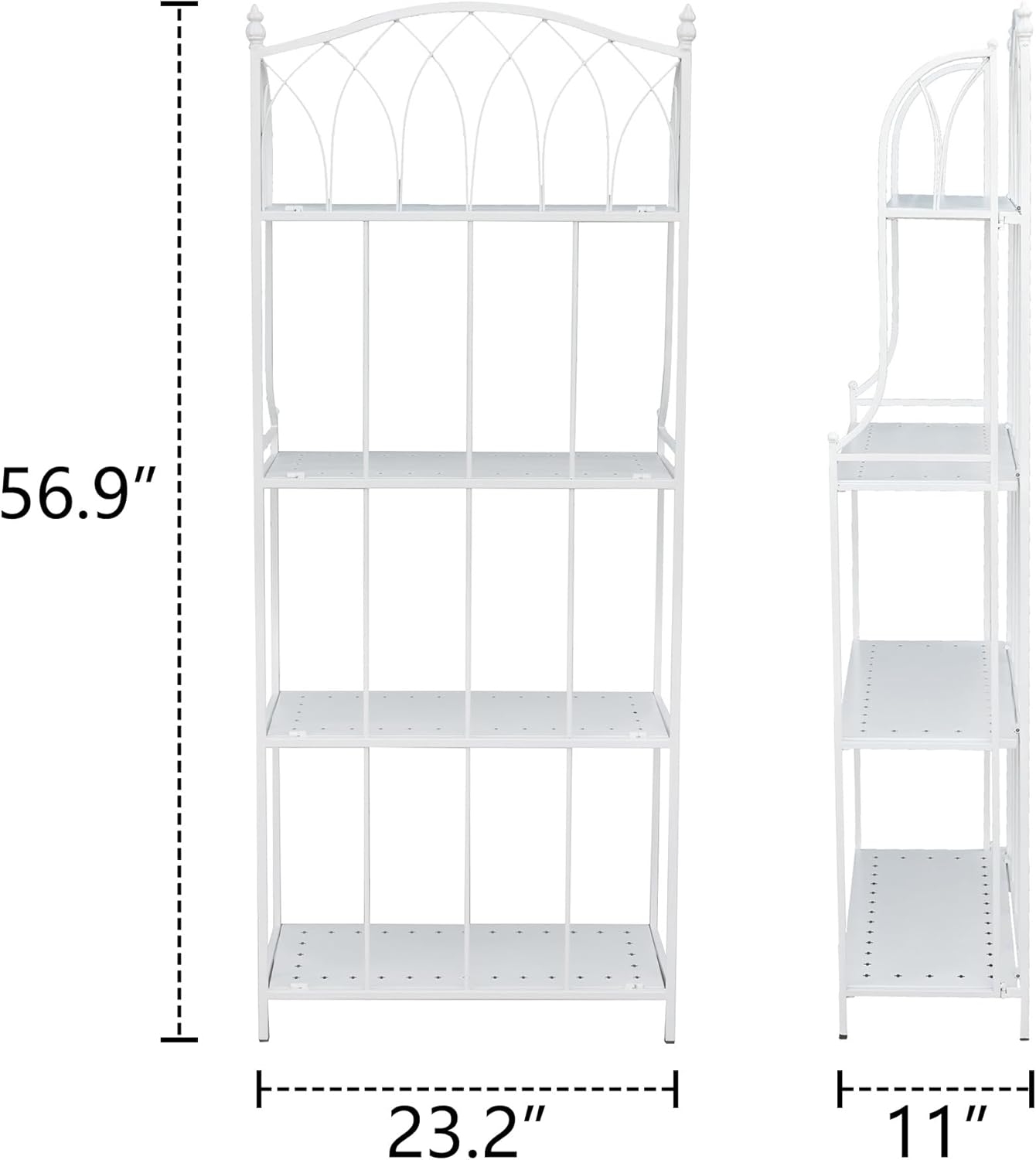 White 4-Tier Plant Stand with French Style Pattern, Indoor Outdoor Flower Shelf for Balcony Patio, Vintage Garden Decor with Lattice Design Plant Holder