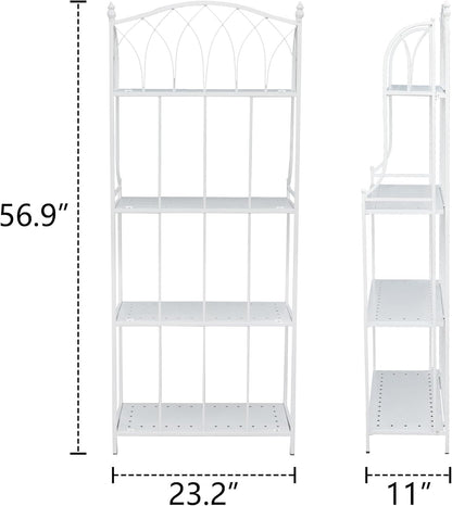 White 4-Tier Plant Stand with French Style Pattern, Indoor Outdoor Flower Shelf for Balcony Patio, Vintage Garden Decor with Lattice Design Plant Holder
