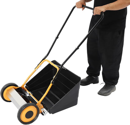 14-Inch Manual Push Reel Lawn Mower with Collection Bag, 5-Edged Blades, 14in Cutting Width, Walk-Behind Lawn Mower