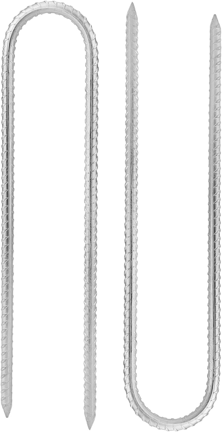 20pcs 12 Inch U Rebar Stakes, U Shape Ground Anchor Pegs Stakes, Trampoline Galvanized Stake for Camping Tent