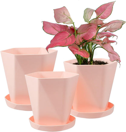 Sun-E Planters for Indoor Plants Flower Pots 7.6/6.5/5.1Inch Set of 3 Plant Pots for Outdoor with Drainage Holes and Saucers Modern Decorative Gift Idea (Sakura Pink)