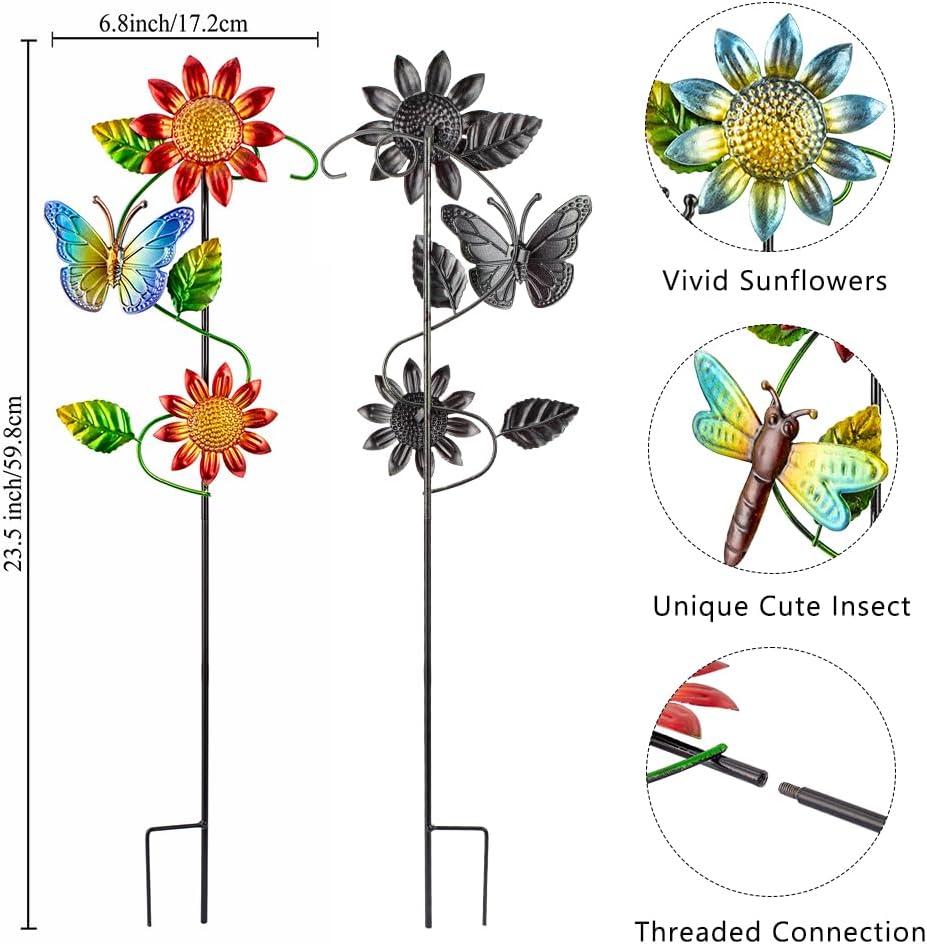 3 Pcs Sunflower Decorative Garden Stakes,23.5 inches Metal Sunflower Outdoor Fall Decor,Yard Art for Outside Decor for Mom,Women,Grandma