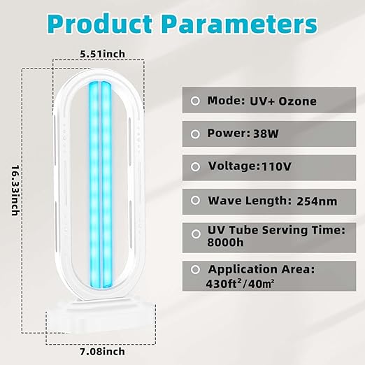 UV Light Sanitizer,4-Speed Timing and Remote Control UVC Home Disinfection Device,Ultraviolet Light Sanitizer for Bed Bugs and Dust Mites,UV Lamp for Whole Room,White