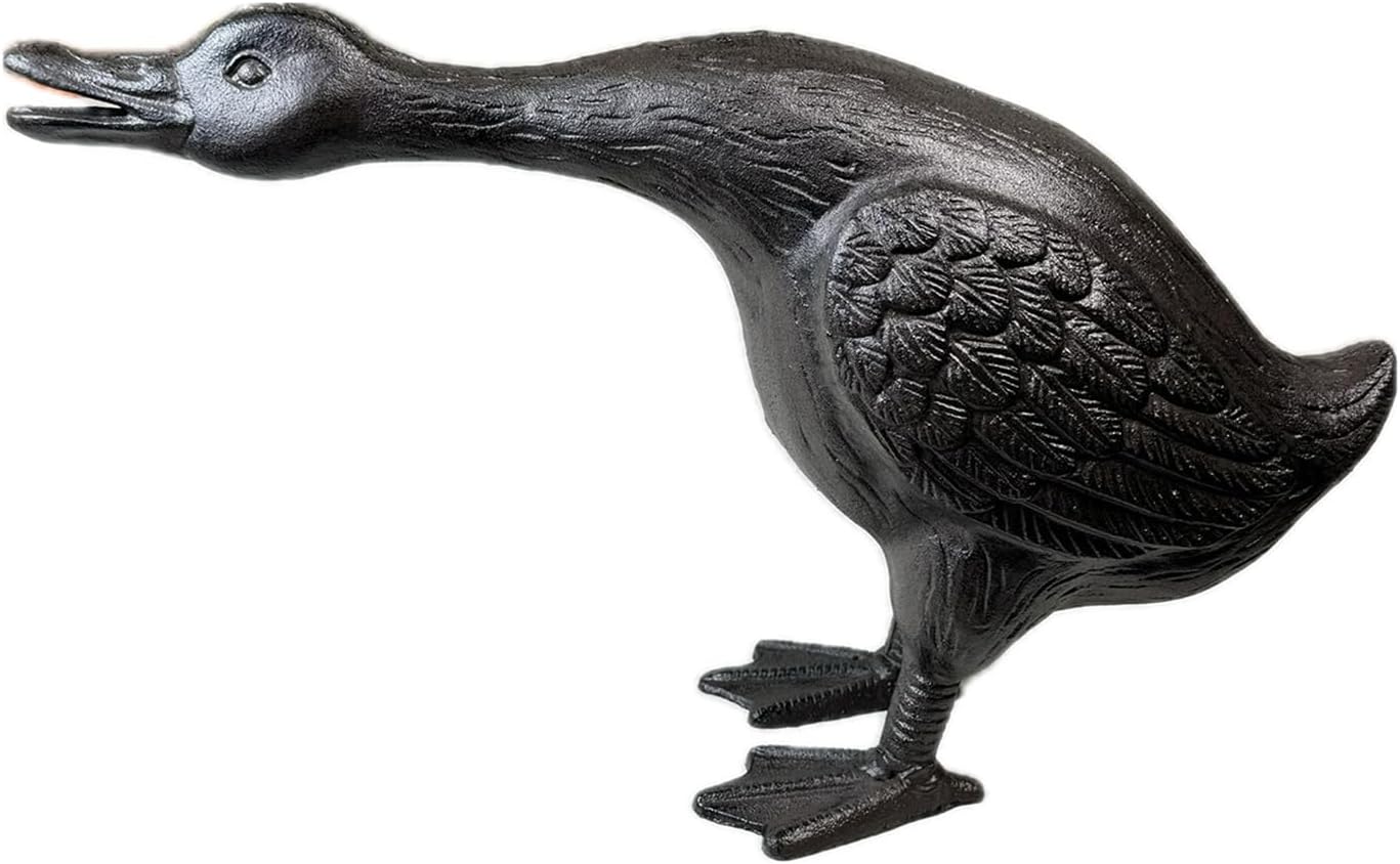 Vintage Cast Iron Goose Statue（18" Tall）- Handcrafted Feather Details, Realistic Garden Lawn Decor, Heavy Duty Outdoor Sculpture HC3267