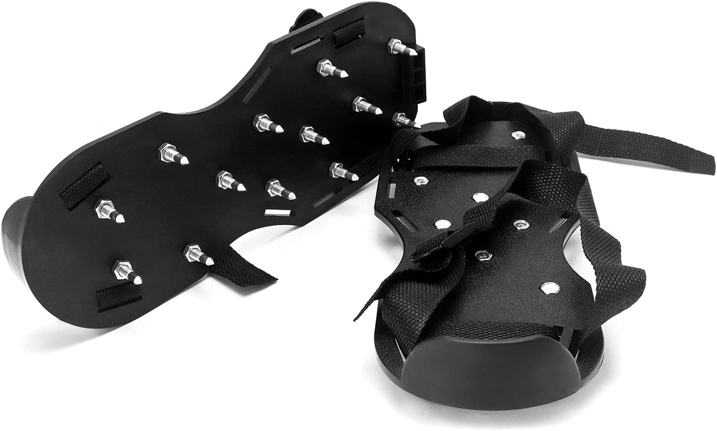 QWORK Gunite Spiked Shoes With 3/4” Short Spikes Perfect For Epoxy Floor, Overlays, Cover Installation, Green Color (Pair)