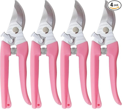 Pruning Shears for Gardening, 4 Pack Garden Scissors for Cutting Fresh Flowers, Floral Clippers for Plants, Fruits (Pink)