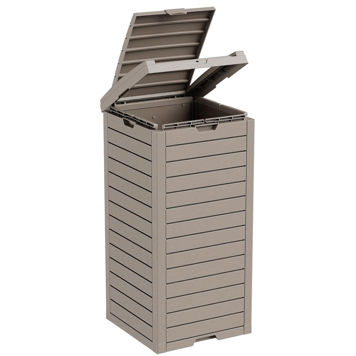 Outdoor Trash Can with Lid, Outdoor Trash Bin & Pull-Out Liquid Drawer, Dual Lid Closure Design, Waterproof Resin Garbage Can Container for Patio, Backyard, Deck (Grey, 31 Gallon)