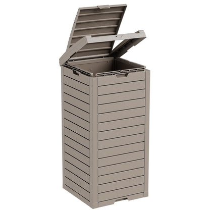 Outdoor Trash Can with Lid, Outdoor Trash Bin & Pull-Out Liquid Drawer, Dual Lid Closure Design, Waterproof Resin Garbage Can Container for Patio, Backyard, Deck (Grey, 31 Gallon)