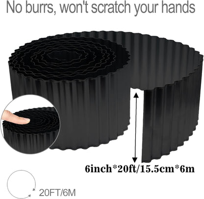 Metal Landscape Edging,6 Inch×20FT Corrugated Metal Garden Edging Border Heavy Duty Garden Borders Edging Lawn Edging for Garden,DIY Flower Beds,Lawns,Pathway (Black)