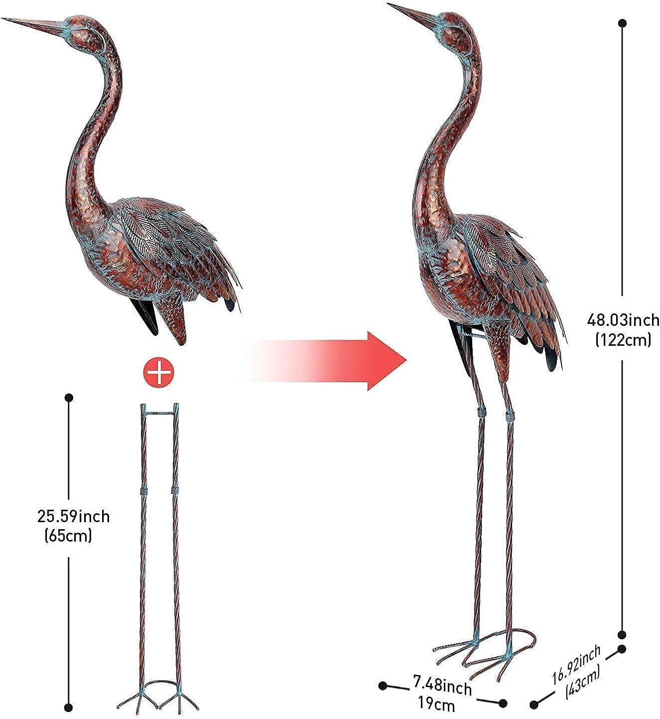 chisheen Outdoor Garden Crane Statues and Sculptures Metal Yard Art Statue for Garden Decoration Large Size