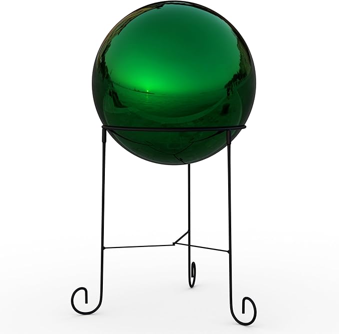 Lulu Decor, Green Stainless Steel Gazing Mirror Ball Size 12 with Stand