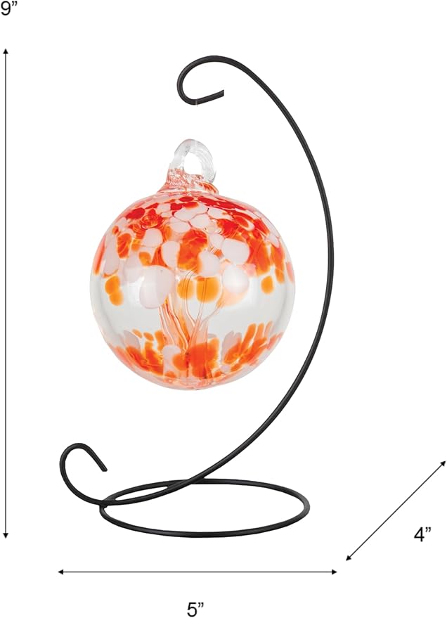 Dale Tiffany AC23216-D3 Rainbow Tree of Life Hand Blown Art Glass Ornament Witch Globe Gazing Ball, Nova, 3" Diameter with Hanging Stand