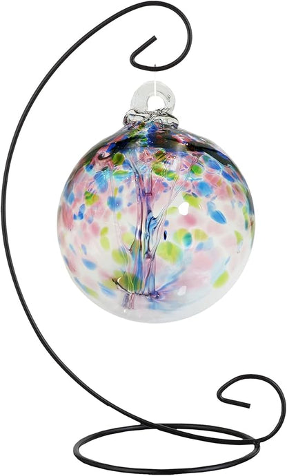 Dale Tiffany AC25004-D4 Rainbow Tree of Life Hand Blown Art Glass Ornament Witch Globe Gazing Ball, Hope, 4" Diameter with Hanging Stand