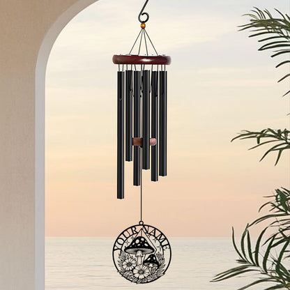 Personalized Customize Name Fantasy Mushroom Wonderland Wind Chime, Metal Iron 37 Inch Outdoor Memorial Gift for Garden Yard Patio Home Decor, Black (Style I)