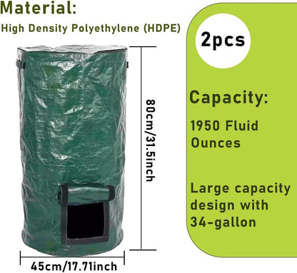 2 Pcs Collapsible Garden Compost Bin, Yard Waste Container Bags, Countertop Compost Tumbler Bin with Lid Kitchen and Outdoor, Outdoor Composting & Yard Waste Bins
