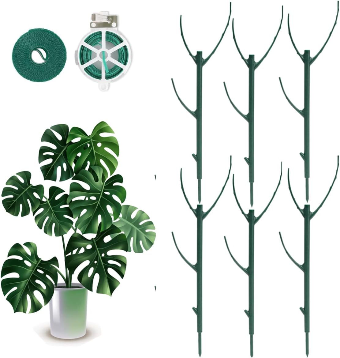 6 Pack Stackable Plant Support Stakes, 43inch Climbing Plant Sticks Structures for Monstera with Garden Ties, Durable Alternative to Moss Pole for Indoor Outdoor Plants