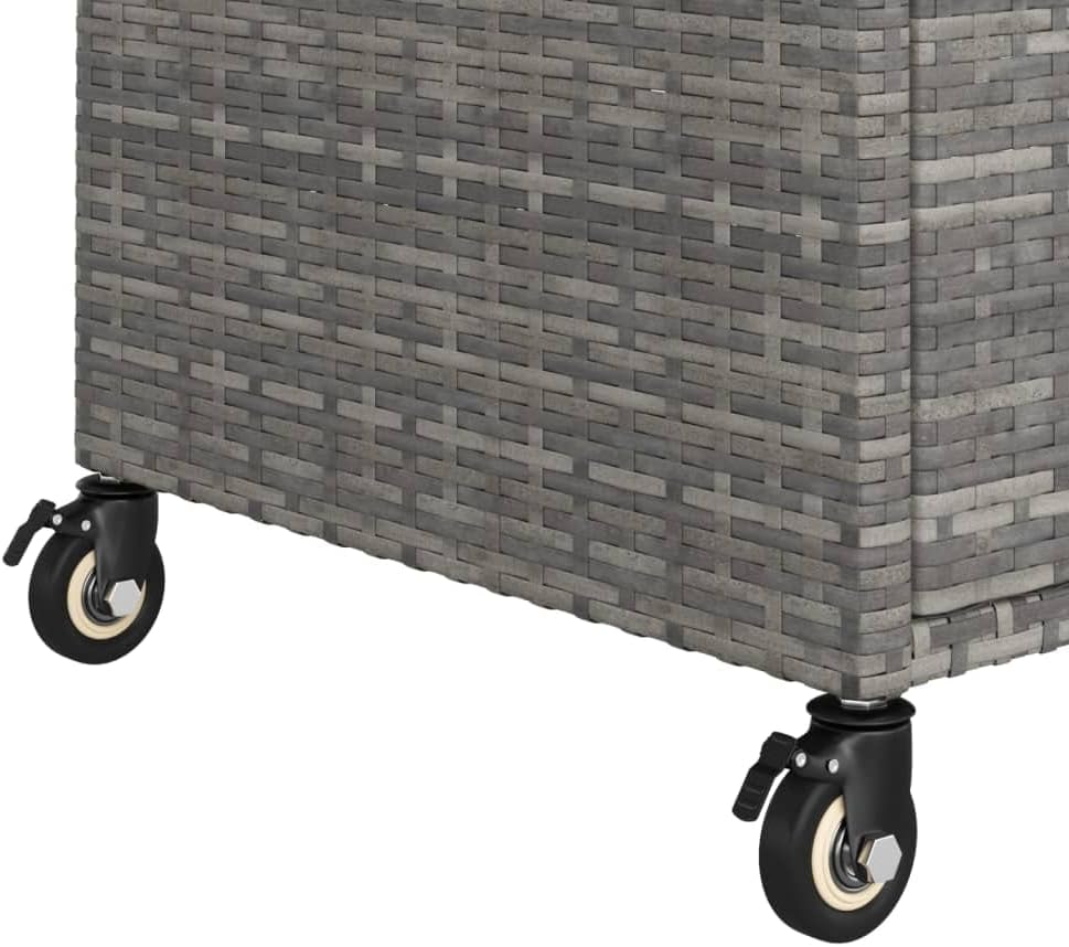 Outdoor Rolling Wicker Bar Cart with Drawer, Portable Bar Cart with Wheels, Patio Kitchen Island Cart for Pool Deck Backyard, Gray 39.4"x17.7"x38.2" Poly Rattan -461