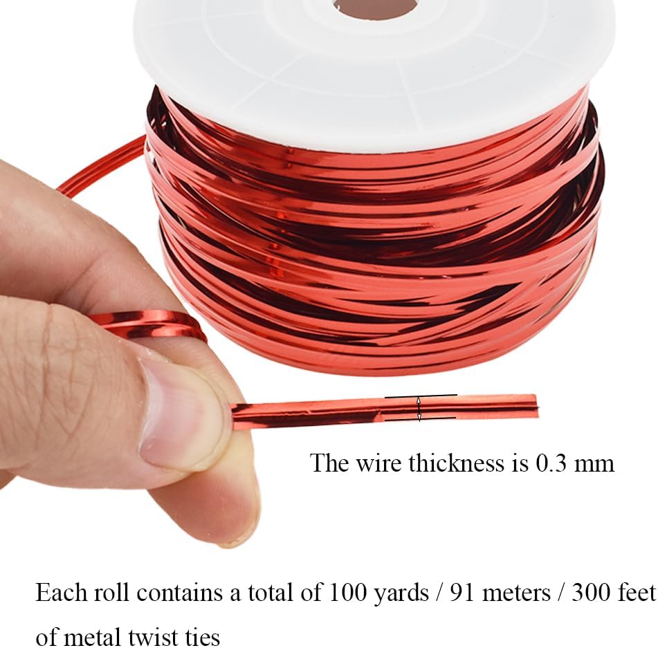 HAHIYO 100Yards/300Feet/91M Red Metal Twist Ties Bread Candy Coffee Bag Ties Plant Garden Twist Ties for Cellophane Treat Bag Gift Wraping Bag Plastic Bag Halloween Party Cake Present Art Craft