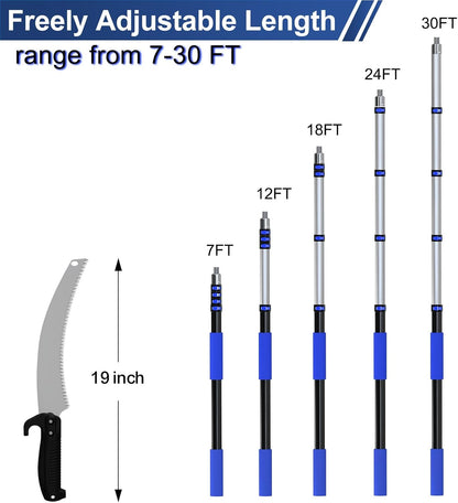 36FT Pole Saw, Telescoping Tree Trimmer with 5-20FT Extension Pole, Manual Branches Pruner for Backyard, Blue