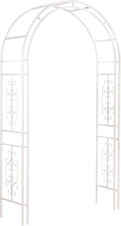 Evergreen Plow & Hearth Montebello White Garden Arbor - 7 Feet Tall | Slim Metal Arch with Iron Trellis for Climbing Plants | Elegant Wedding Arbor | Outdoor Patio & Garden Decor