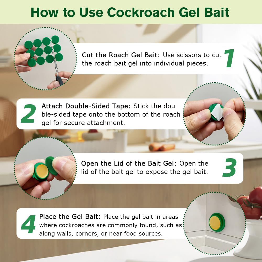 36 Pack Cockroach Gel Bait, Highly Effective Roach Killer Indoor Infestation Solution, Fast Acting Cockroach Killer Indoor Home Kitchen Use, Easy to Apply & No Mess Roach Bait, Long-Lasting